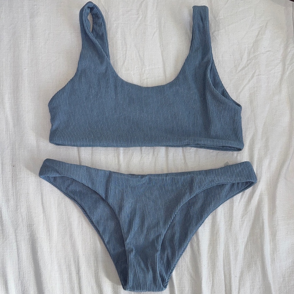 SHEIN Light Blue Ribbed Swimwear